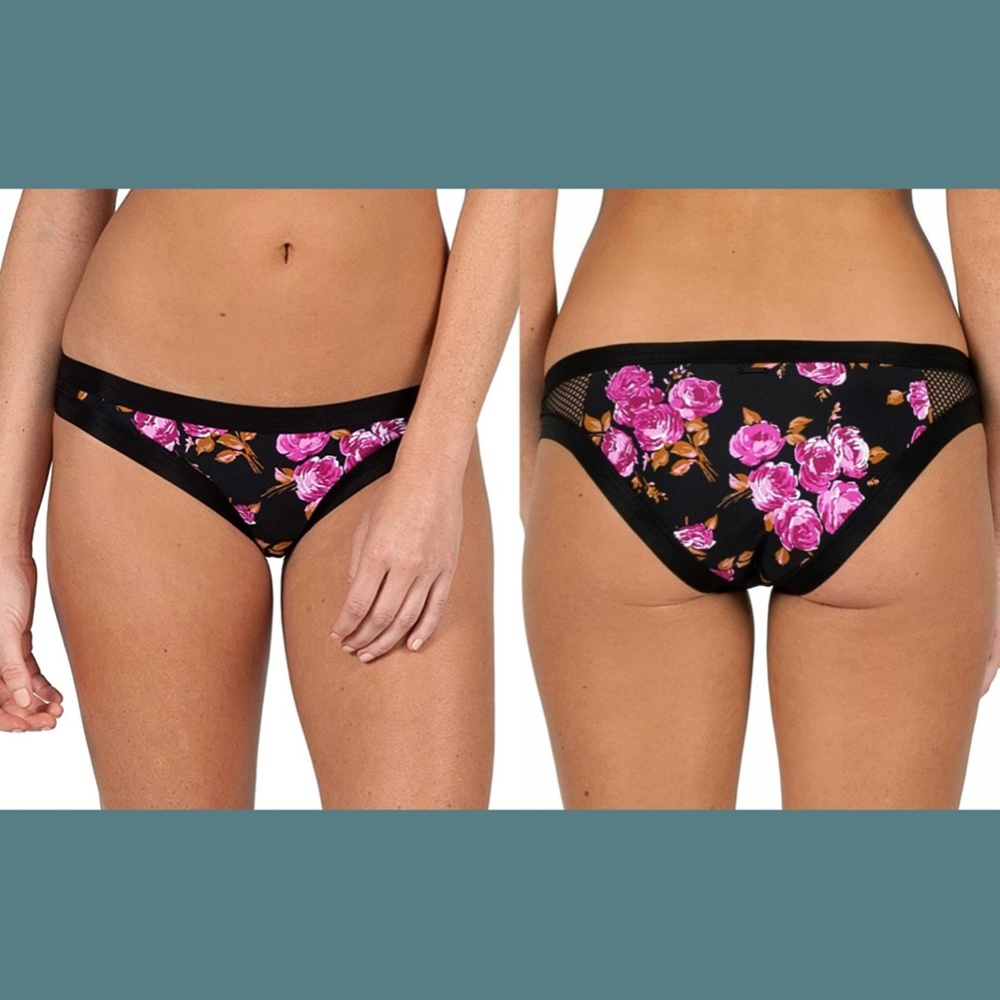 NEW Volcom Desert Rose Skimpy‎ Bikini Bottom in Black/Pink [SZ Medium ]